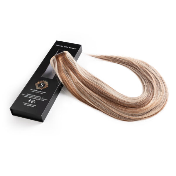 Extensiones de cabello 100%Natural con clip 100grs Color Rubio visado, base avellana (5N/8/10)