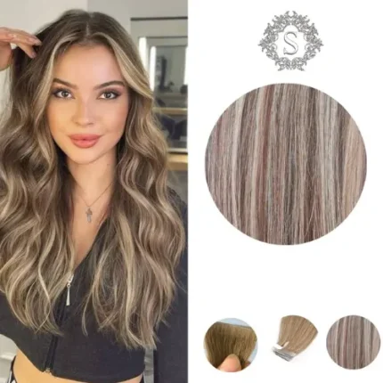 Extensiones de cabello 100%Natural Adhesivas 50grs Color rubio visado base avellana (5N/8/10)
